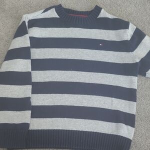Tommy Hilfiger Navy and Gray Striped Crewneck Sweater